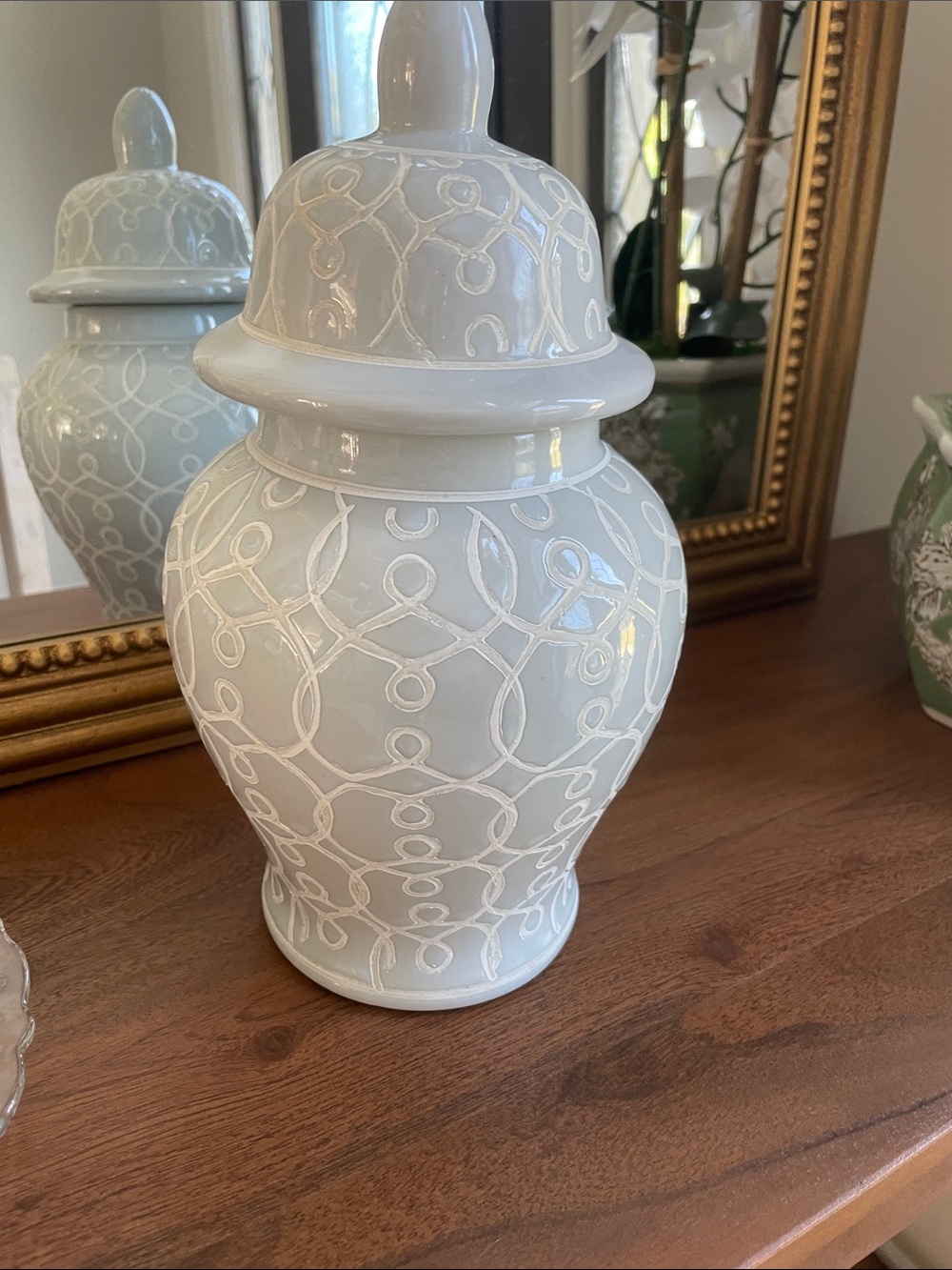 Ginger jar home decor, Robbins, and blue 12 inches high